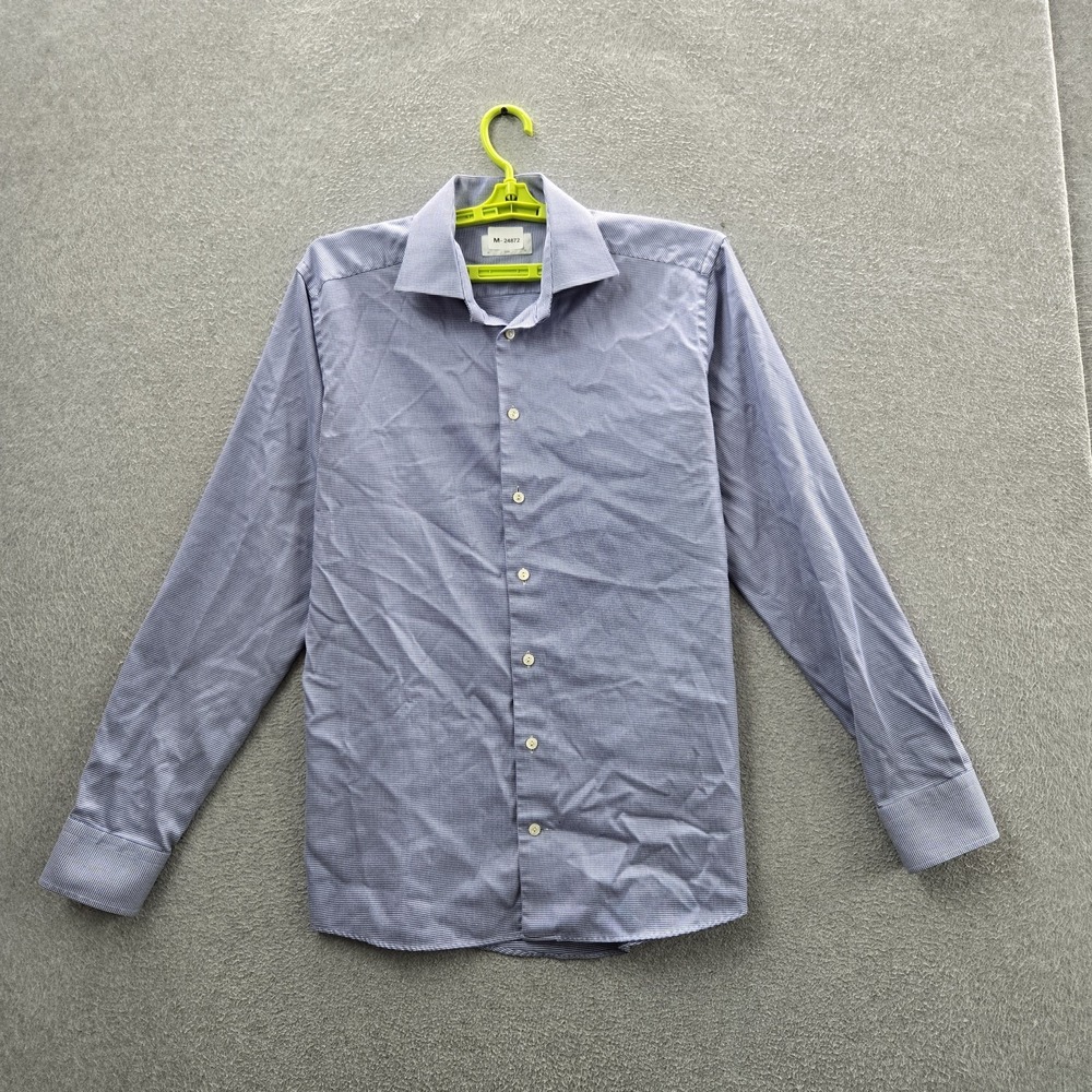 Eton Men Button Up Shirt 16 41 Blue Houndstooth Dress Shirt Slim Long